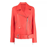 Womens Red Leather Biker Jacket